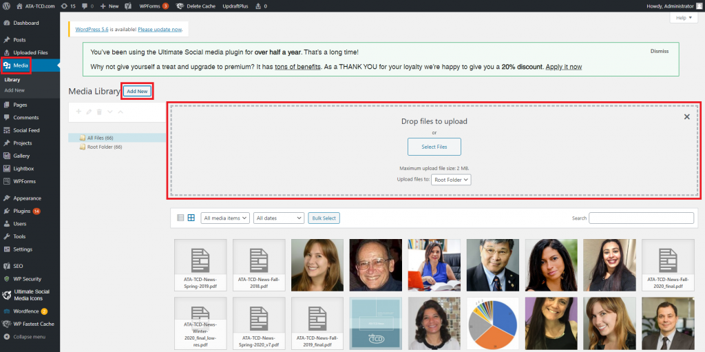 Screenshot of Add Media to a WordPress site